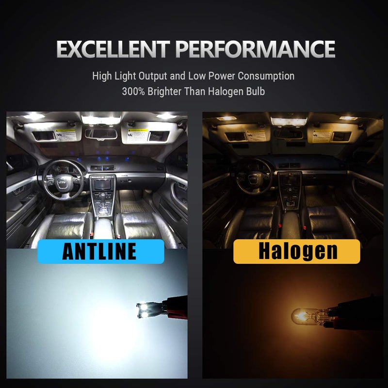 Antline 194 168 2825 W5W T10 LED Bulbs Xenon White, Ultra Bright Error Free 9-SMD 2835 Chipsets 6000K Replacement for Car Interior Dome Map Door Courtesy License Plate Lights (Pack of 10) - Image 2